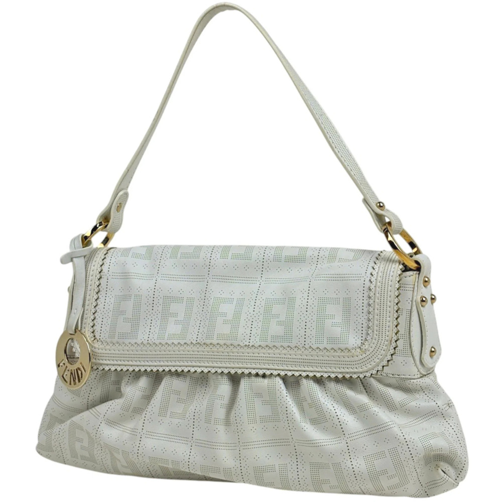 Fendi FENDI Shoulder Bag Zucca Pattern Leather White 8BR445 Women's